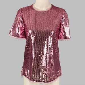 PRABAL GURUNG Size 0 Pink Polyester Sequined Raw Edge Dress Top